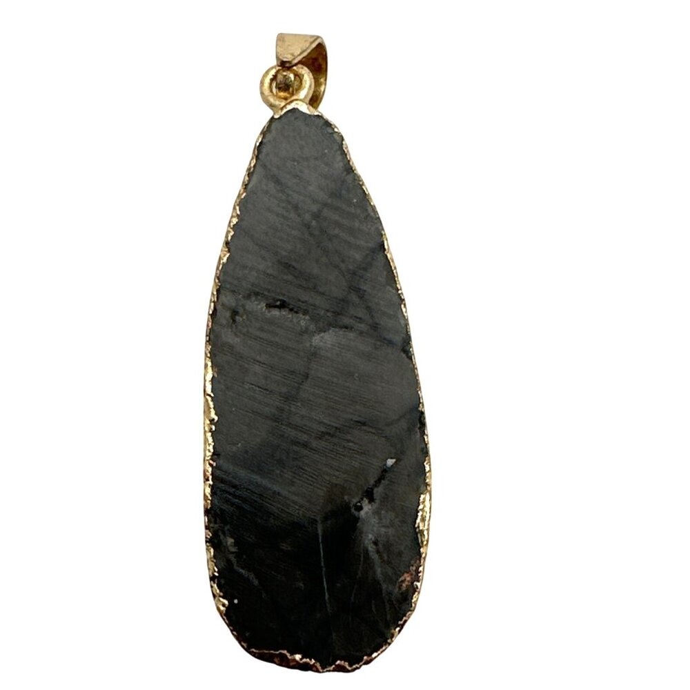 Natural Black Druzy Gemstone Pendant 10k Gold Trim Earthy - Picture 5 of 7